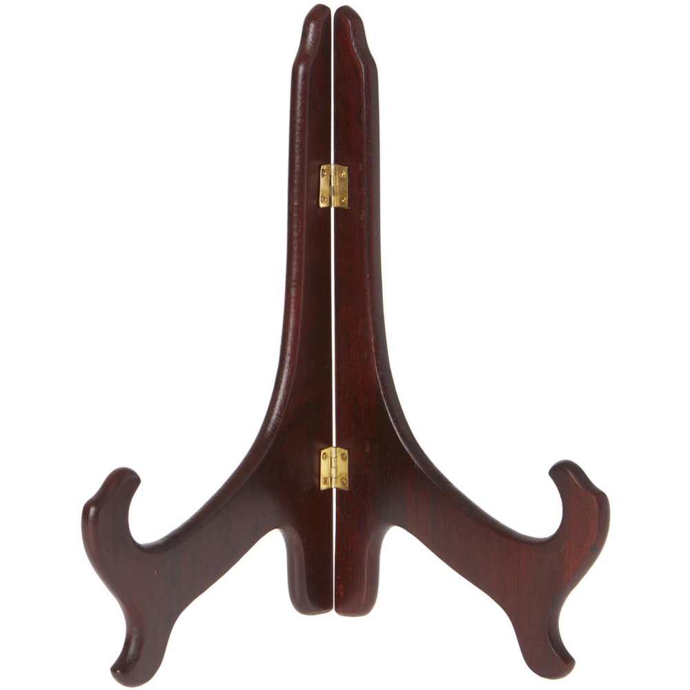 Bard's Hinged Dark Wood Plate Stand, 11" H x 8.5" W x 6" D (For 10" - 14" Plates), Pack of 6