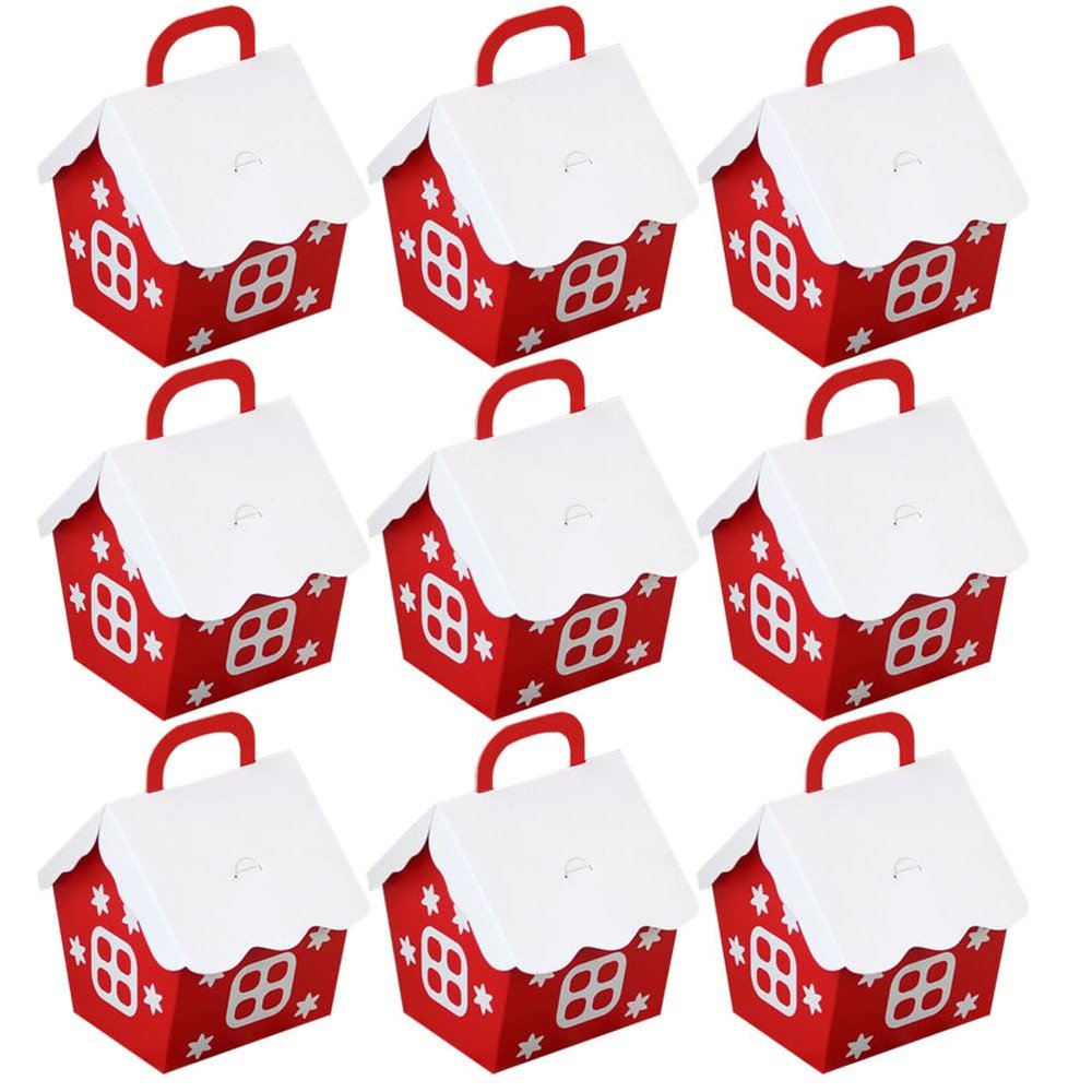 Cabilock 20pcs Christmas Candy Boxes Red House Paper Boxes Xmas Goody Boxes Christmas Tree Hanging Decorations Holiday Wedding Party Supplies Favors