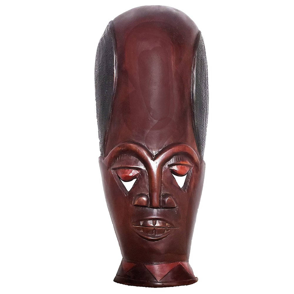 African Tribal Face Mask Dcor Safari Sculpture Art Hand Made by Kenyan Artisans Wall Hanging and Or Table Top Mantel Piece Display Unique Designs are Exclusive Collections (16 Inch, Maralal)