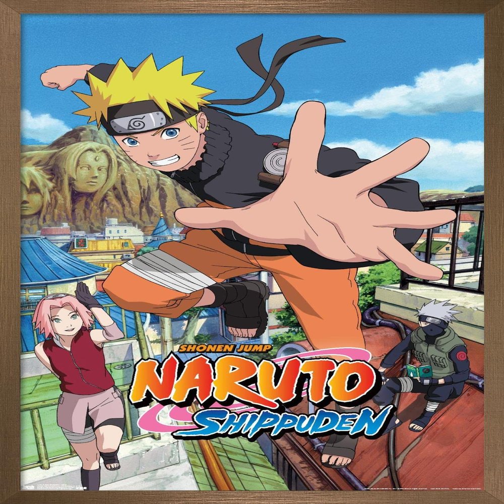 Trends International Naruto Shippuden - Jump Wall Poster, 14.725" x 22.375", Bronze Framed Version