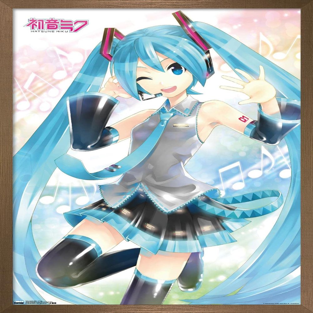 Trends International Hatsune Miku - Waving Wall Poster, 14.725" x 22.375", Bronze Framed Version