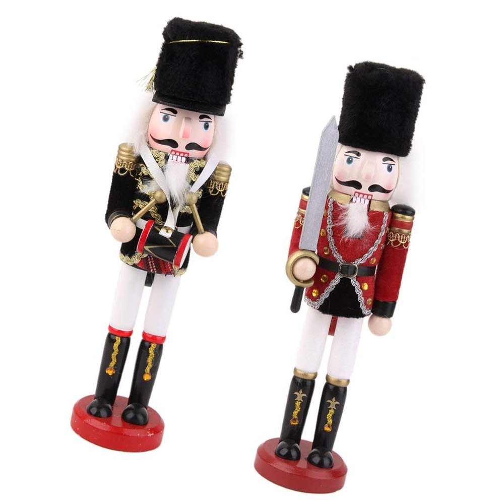 Inzopo Pack of 2pcs 30CM Wooden Handpainted Soldier Nutcracker Walnut Statue Christmas Ornament Collectibles