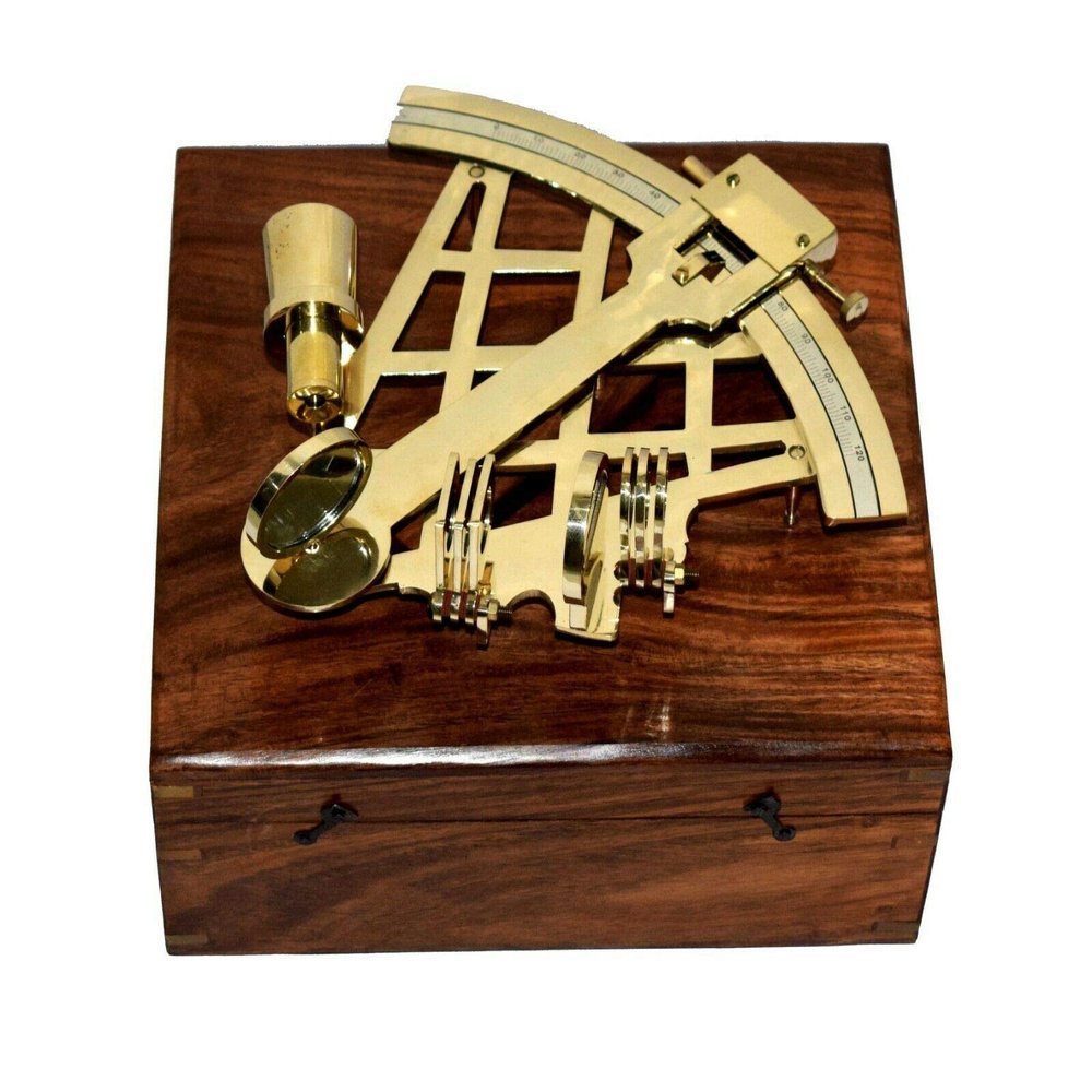Antique Gift Hub Large Brass Sextant W/Wooden Box 10" Nautical Navigation Collection