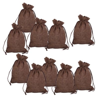 Inzopo Linen Drawstring Pouch Bags for Wedding Party Favors Gifts 13 x 9cm Pack of 10 (Deep Linen) Brown