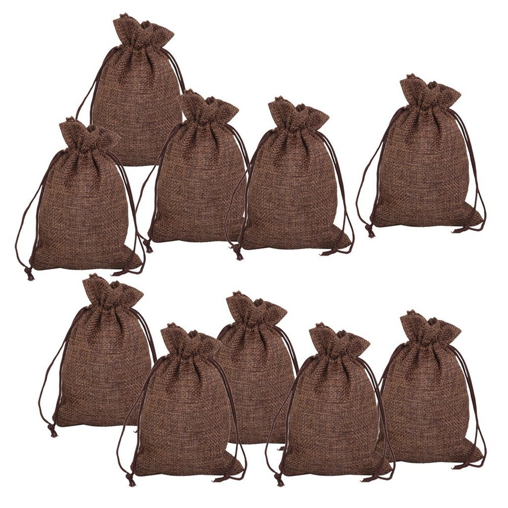 Inzopo Linen Drawstring Pouch Bags for Wedding Party Favors Gifts 13 x 9cm Pack of 10 (Deep Linen) Brown