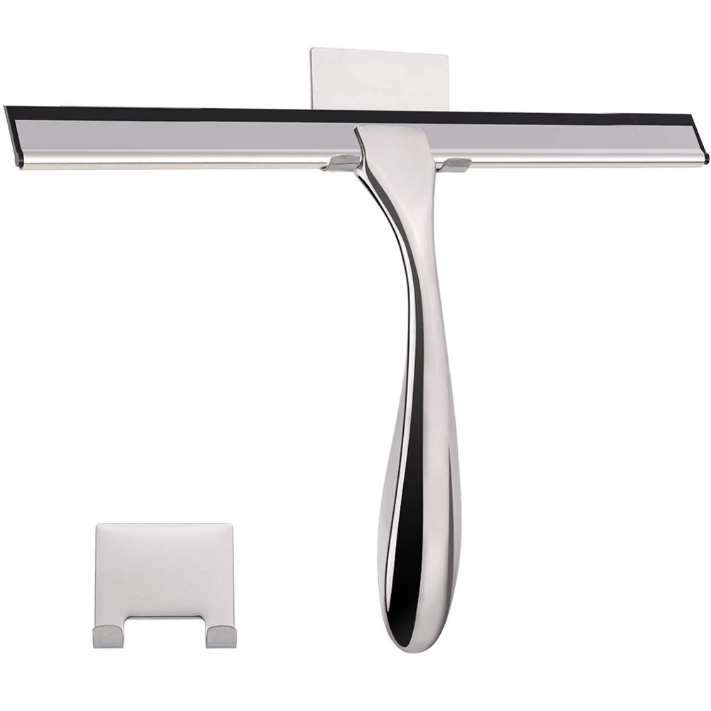 LPOLER 12 Inch Shower Squeegee for Shower Doors, All-Purpose Window Squeegee for Bathroom, Mirrors, Tiles and Car Windows with 2 Hooks