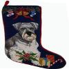 A Pets World Needlepoint Schnauzer Christmas Dog Breed Stocking with Bow and Bells view 1