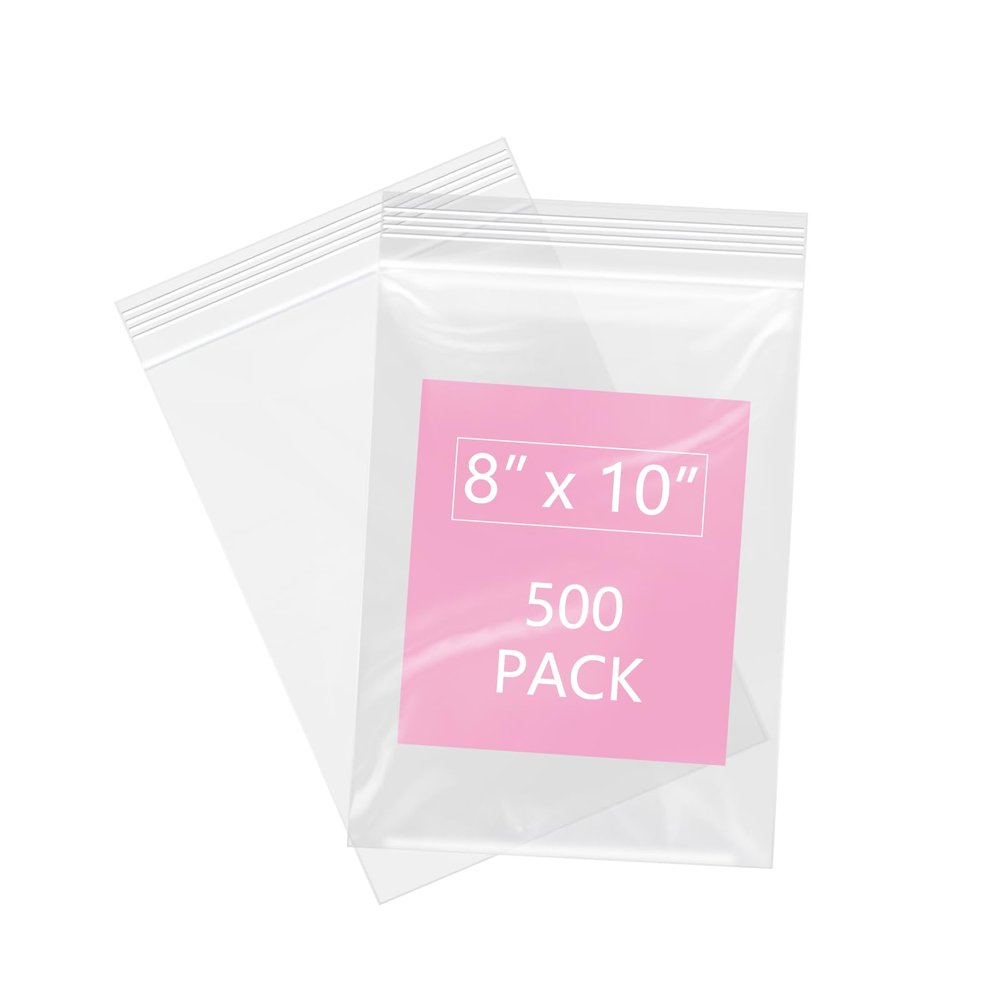 iMailer - 500 Pcs- 8" x 10" Plastic Zip Poly Bags- Clear Resealable Zip Bag for Art Prints, Brochure, Photoes, Handicraft Gift
