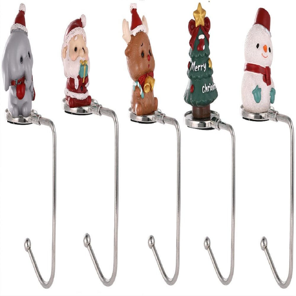 DAJAMAI 5 Pack Christmas Stocking Holders, Uniquely Designed Fireplace Hooks Mantel Hooks Christmas Safety Hang Grip Stockings Clip for Christmas Party Decoration