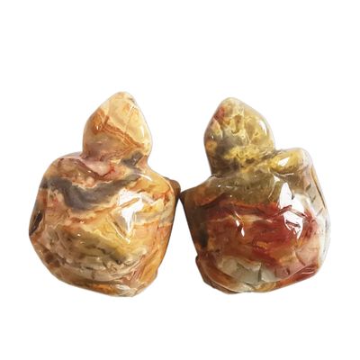 Gemgogo 2 Pcs Yellow Crazy Lace Agate Pocket Carved Tortoise Decor Animal Figurines Gemstone,1.5 Inches Room Decor Crystals and Healing Stones