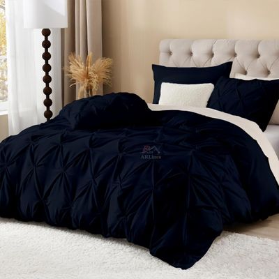 ARlinen California King Size Pinch Pleated Duvet Cover Set, Egyptian Cotton, 3 Piece Bedding Set with Zipper Closure, Includes 1 Navy Blue Cover (102x96 inches) and 2 Pillow Cases (20x40 inches)