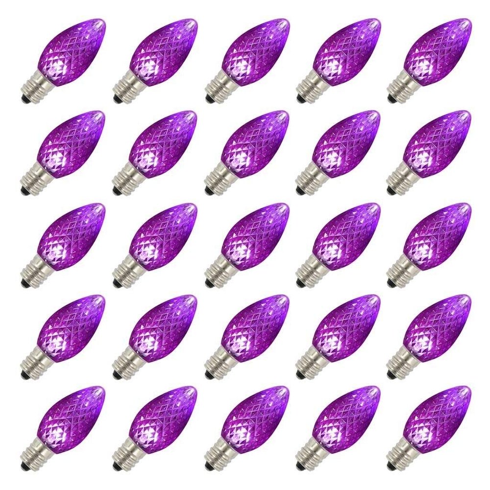 Vickerman 646960-0.96 watt 120 volt C7 Candelabra Screw (E12) Purple Twinkle Faceted LED Light Bulb (25 Pack) Christmas Light Bulbs (XLEDC76T-25)