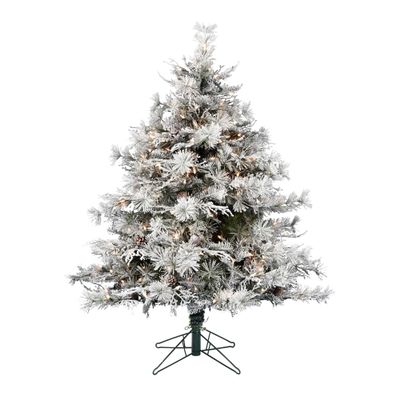 Vickerman 6.5' Flocked Cheshire Instant Connect Artificial Christmas Tree, Clear Dura-Lit Mini Lights - Faux Christmas Tree - Seasonal Indoor Home Decor