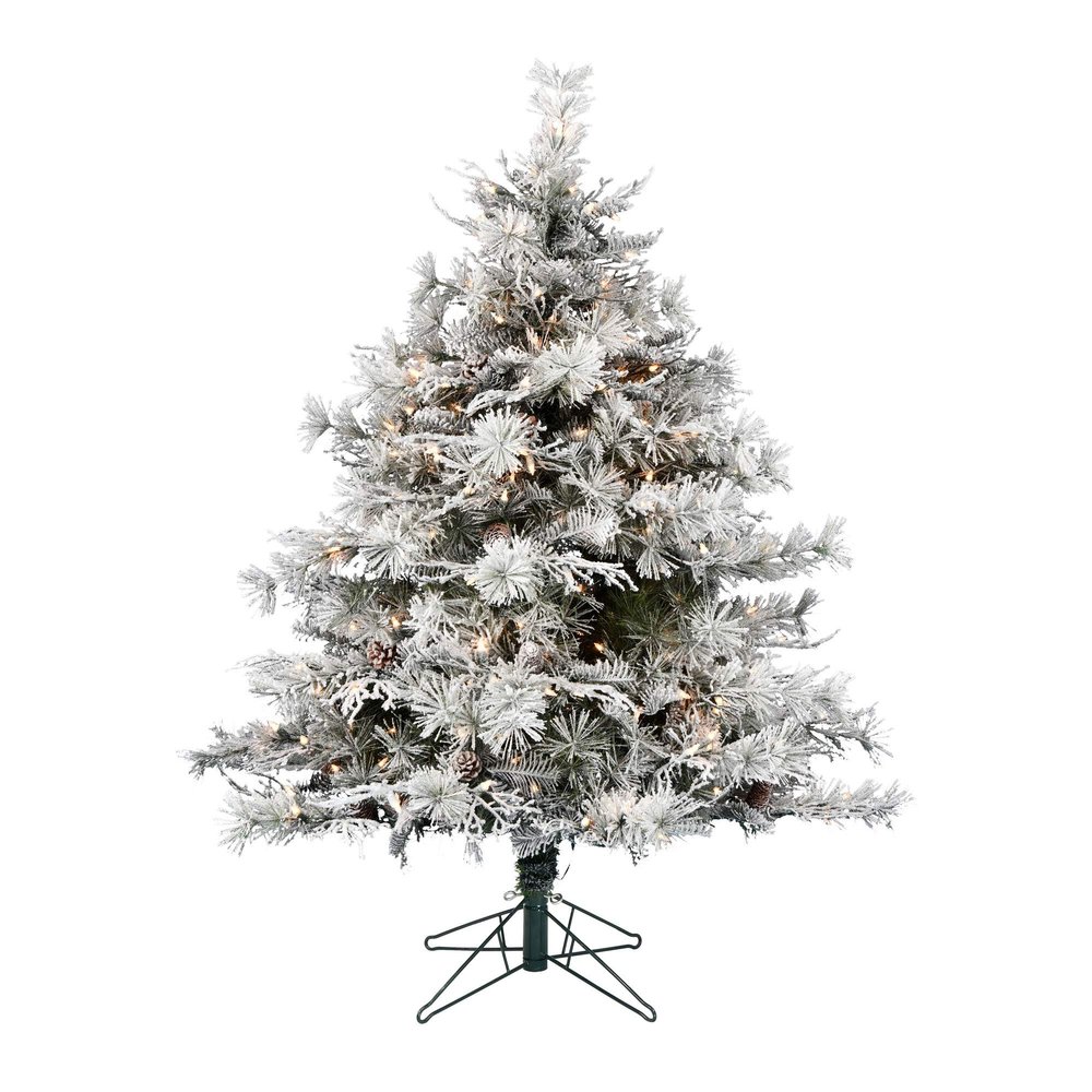 Vickerman 6.5' Flocked Cheshire Instant Connect Artificial Christmas Tree, Clear Dura-Lit Mini Lights - Faux Christmas Tree - Seasonal Indoor Home Decor