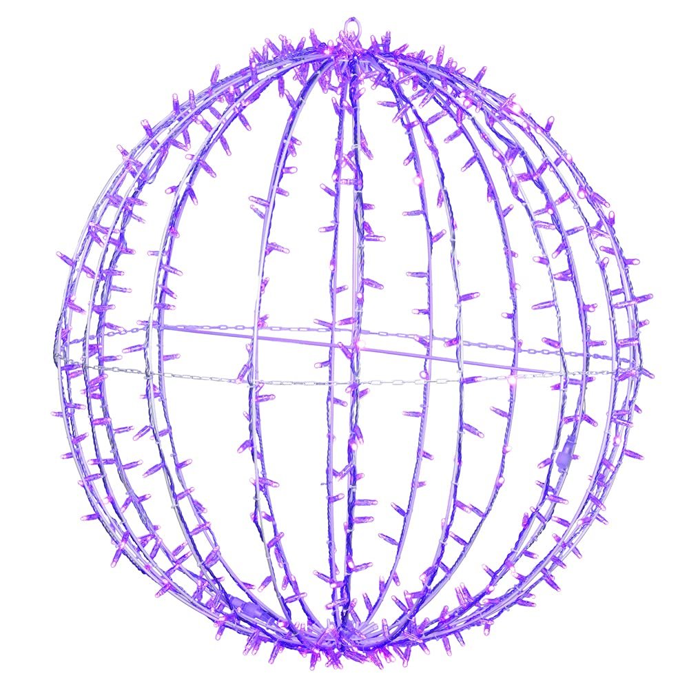 Vickerman 480Lt x 40" Fold Flat Purple Led Jumbo Hanging Sphere with White Powder Coated Frame