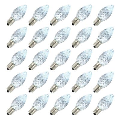 Vickerman 646953-0.96 watt 120 volt C7 Candelabra Screw (E12) Cool White Twinkle Faceted LED Light Bulb (25 Pack) Christmas Light Bulbs (XLEDC75T-25)