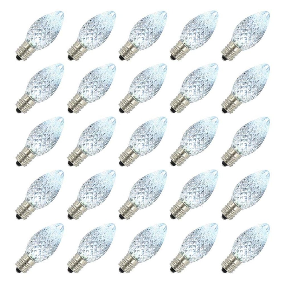 Vickerman 646953-0.96 watt 120 volt C7 Candelabra Screw (E12) Cool White Twinkle Faceted LED Light Bulb (25 Pack) Christmas Light Bulbs (XLEDC75T-25)