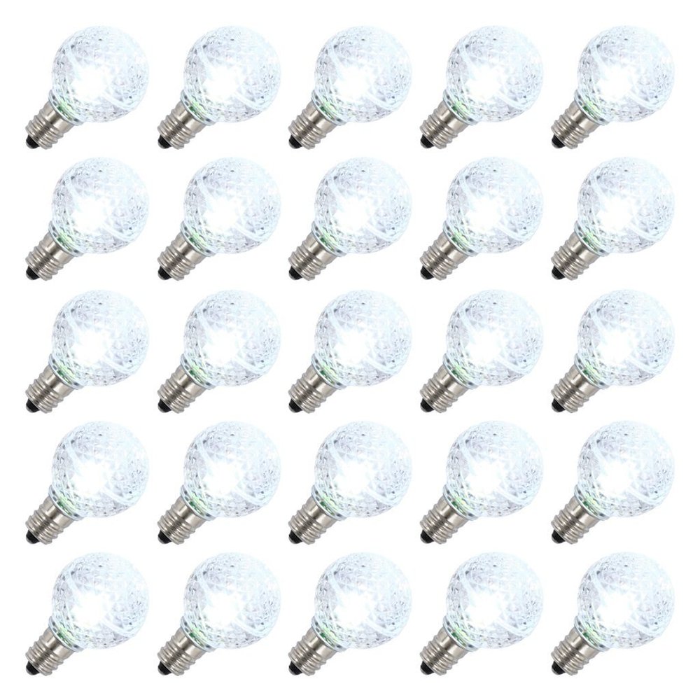 Vickerman 300572 - G30 Candelabra Screw (E12) Base Cool White LED Faceted (25 pack) Christmas Light Bulbs (XLEDG35-25)