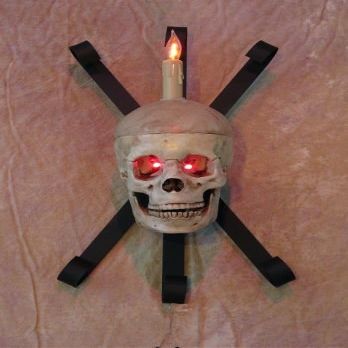 Wall Sconce Skull-Metal Life-Size Skull on Metal Structure