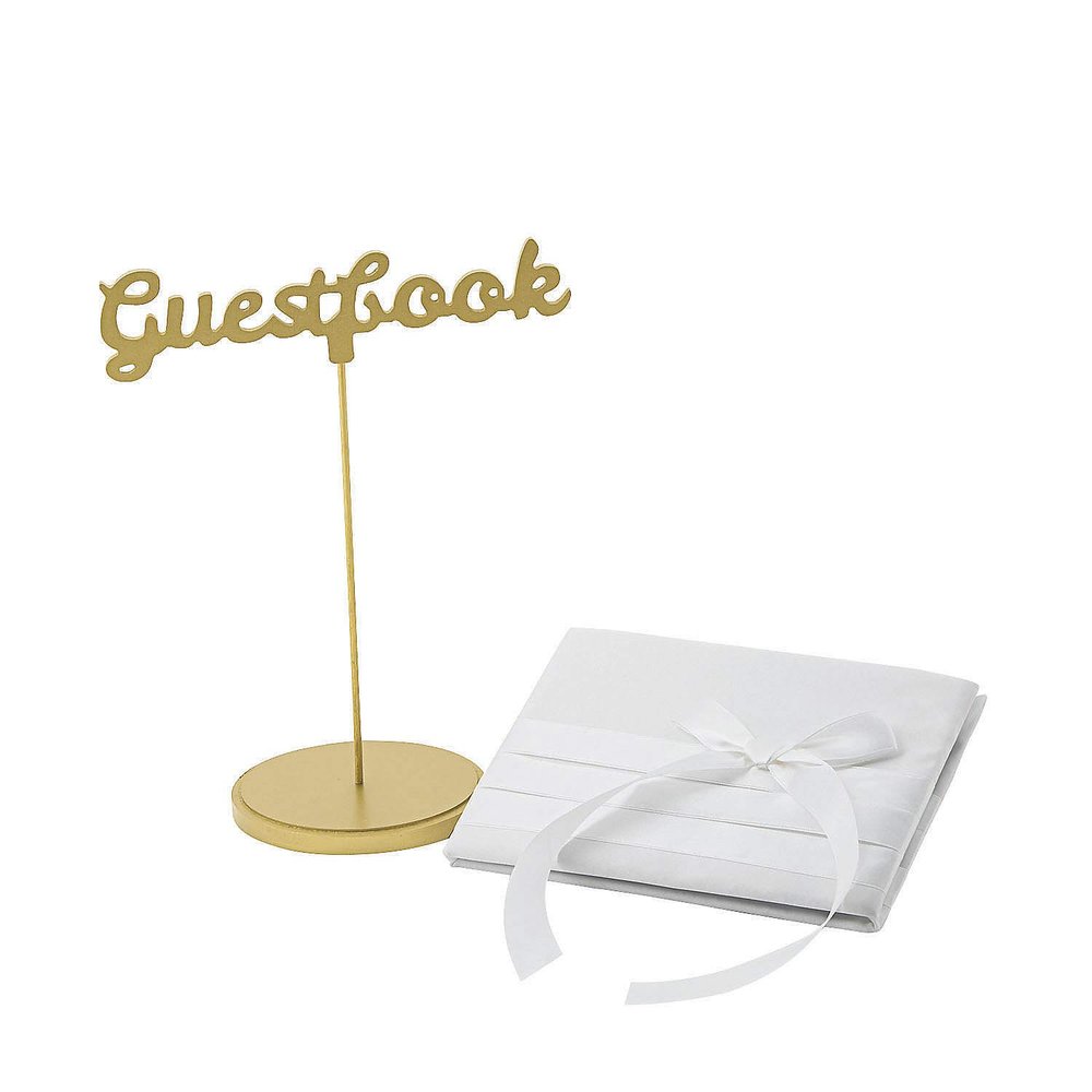 Fun Express Wedding Guest Book with Table Sign Set - Elegant Home Dcor for Weddings Bridal Showers & Special Occasions - White with Beautiful Script Design - Perfect for Guest Interaction - 2 Pieces