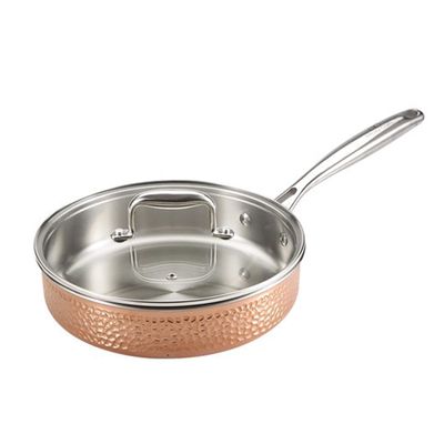 Bergner BGIC-3661 Infinity Chefs De Lux 24 cm Copper Tri-Ply Saute Pan with Glass Lid | Stainless Steel | Copper Hammer Finish