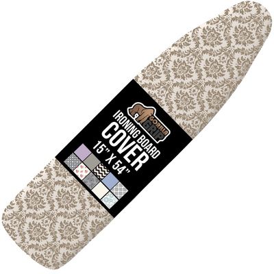 GORILLA GRIP The Original Ironing Board Cover and Pad, Silicone Coating, 400F Scorch Resistant Thick Padding, Heavy Duty Iron Covers Standard Boards, Hook and Loop Fastener Strap, Damask 15x54