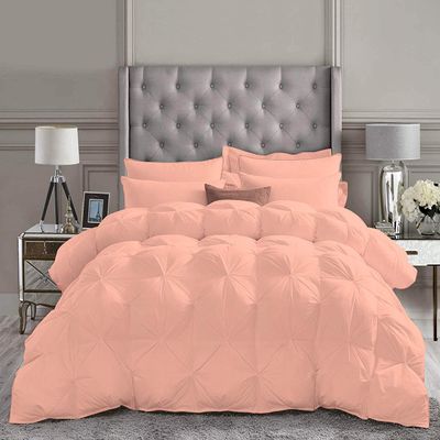 High Kotton 5 Piece Full Pinch Pleated Comforter Set Premium 1000 Thread Count 100% Egyptian Cotton Super Soft (Oversized Super King, Peach Color)