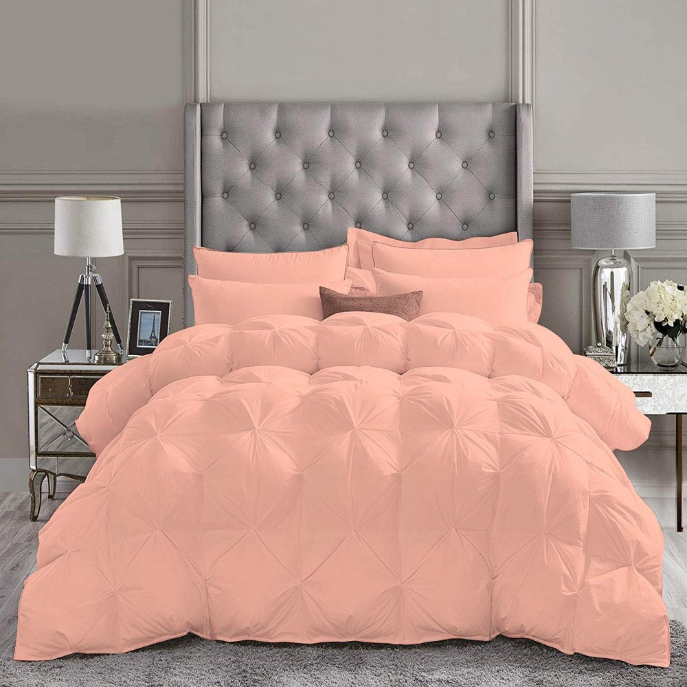 High Kotton 5 Piece Full Pinch Pleated Comforter Set Premium 1000 Thread Count 100% Egyptian Cotton Super Soft (Oversized Super King, Peach Color)