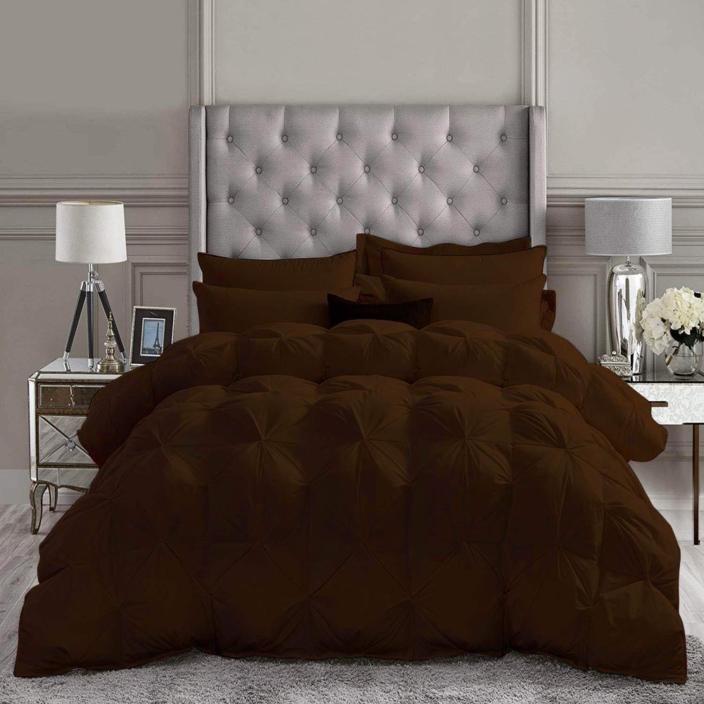High Kotton 5 Piece Full Pinch Pleated Comforter Set Premium 1000 Thread Count 100% Egyptian Cotton Super Soft (Oversized Super King, Chocolate Color)