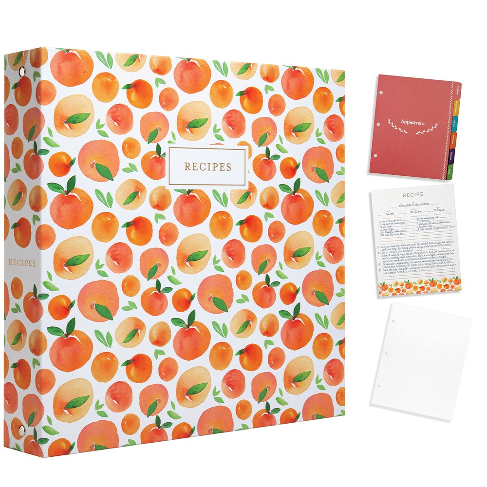 Jot & Mark 8.5" x 11" Sturdy 3 Ring Recipe Binder with Spill-Proof Clear Binder Sleeves Sheet Protector, Mothers Day Gifts, 30 Dual-Sided Recipe Card Pages for Written & Printed Recipes, Tabbed Dividers, Peach Dream