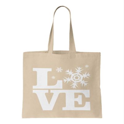 LOVE - Snowflakes Winter Wonderland Snow Reusable Grocery Tote Bag (Natural)