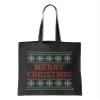 Merry Christmas - Ugly Sweater Pattern Reusable Grocery Tote Bag (Black) view 1