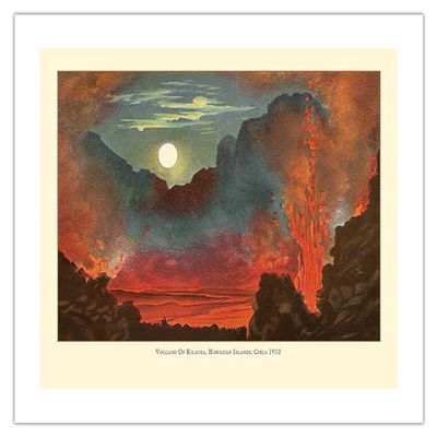 Kilauea Volcano - Big Island Hawaii - Pele Fire Goddess - Vintage Hawaiian Color Postcard c.1910s - Bamboo Fine Art 290gsm Paper (Unframed) 12x16in