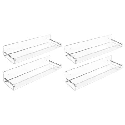 AMT 4 Pack Acrylic Floating Shelves, 15" L x 4" W, Clear Bathroom Wall Shelf, Bookshelves, Invisible Display for Office, Bedroom, Small Gap Allows Water to Escape, Free Screws & Drill Bit (Medium)