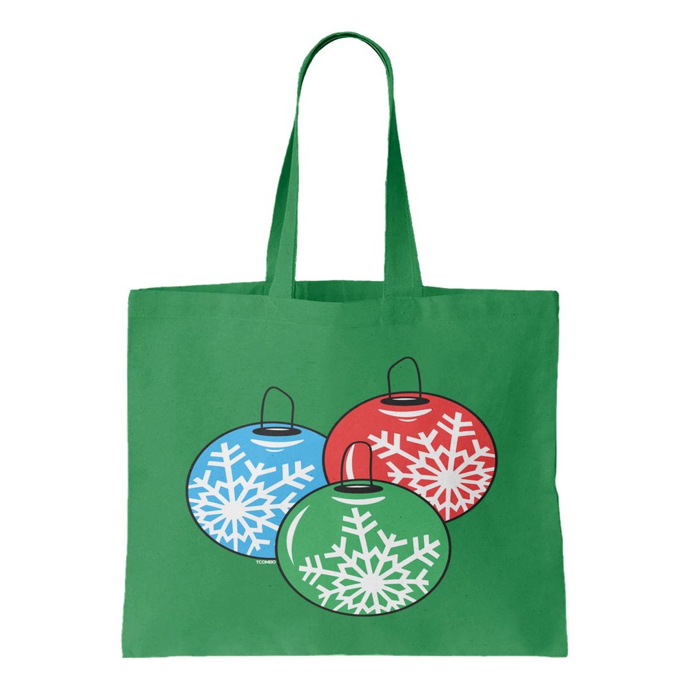 Christmas Ornaments - Balls Decorations Xmas Winter Reusable Grocery Tote Bag (Kelly Green)