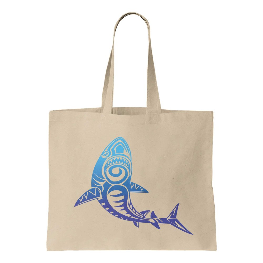 Tribal Shark - Pattern Tropical Great White Reusable Grocery Tote Bag (Natural)