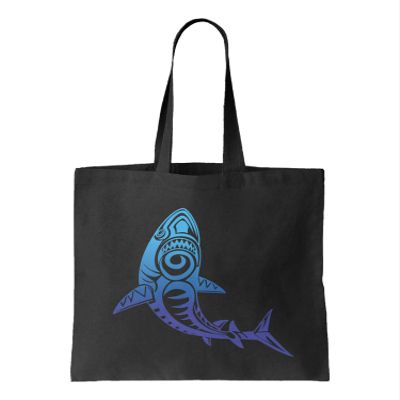 Tribal Shark - Pattern Tropical Great White Reusable Grocery Tote Bag (Black)