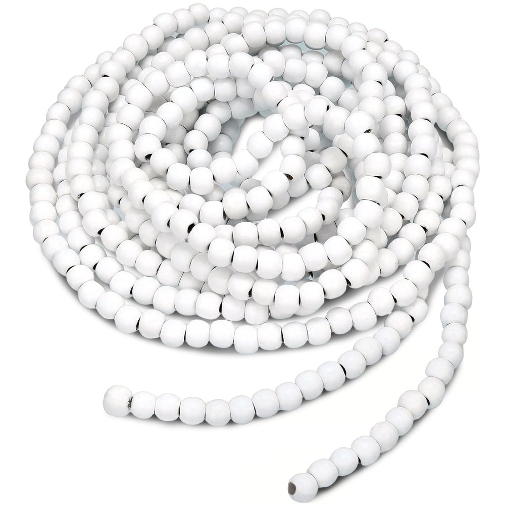 16 Feet Christmas Wood Bead Garland Wooden Bead Garland for Christmas Tree Holiday Decoration (White)