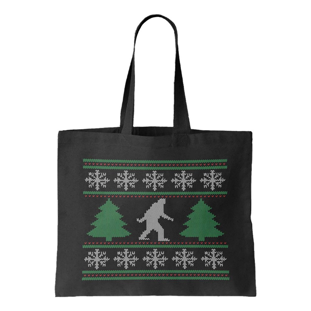 Bigfoot Ugly Christmas - Xmas Pattern Reusable Grocery Tote Bag (Black)