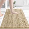 Grandaily Chenille Striped Bathroom Rugs 24x16, Extra Thick and Absorbent Bath Mats, Non-Slip Soft Plush Shaggy Shower Carpet, Machine Wash Dry, Bath Rug for Bathroom, (Small, Beige) view 1