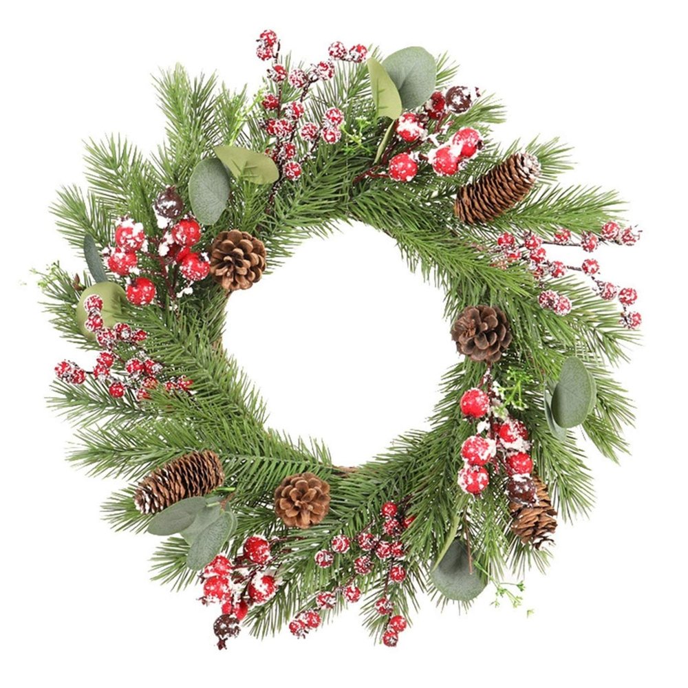 Wreaths LIU- Christmas Decorated with Artificial Red Berries Eucalyptus Leaves and Pine Cones for Front Door Indoor Outdoor Decoration