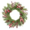 Wreaths LIU- Christmas Decorated with Artificial Red Berries Eucalyptus Leaves and Pine Cones for Front Door Indoor Outdoor Decoration view 1