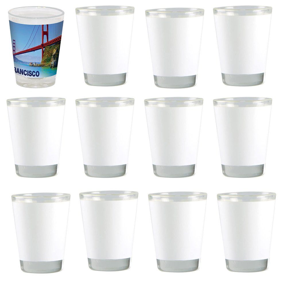 12 Pieces Blank Sublimation Shot Glasses 1.5 ounces White Patch Heat Thermal Transfer Dye Craft Tequila