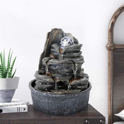 BBabe Rockery Indoor Water Fountain, Zen Meditation Tabletop Fountain with LED Lights & Crystal Ball for Home Office Bedroom 9 4/5"