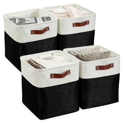 DECOMOMO Storage Cubes, 11x11 Cube Storage Bins, Baskets for Shelves (Black & White, Cube 11" - 4 Pack)