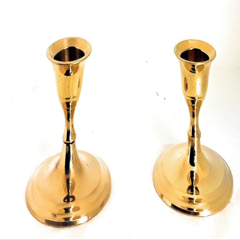 3SCompany Shiny Solid Brass Gold Small Taper Candle Holder 2 1/2" Tall