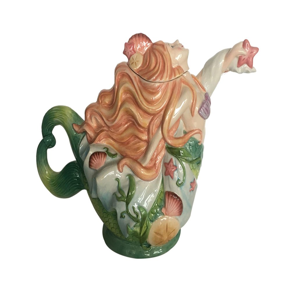 Blue Sky Clayworks Mermaid Holding Starfish Ceramic Teapot 19122 9" L