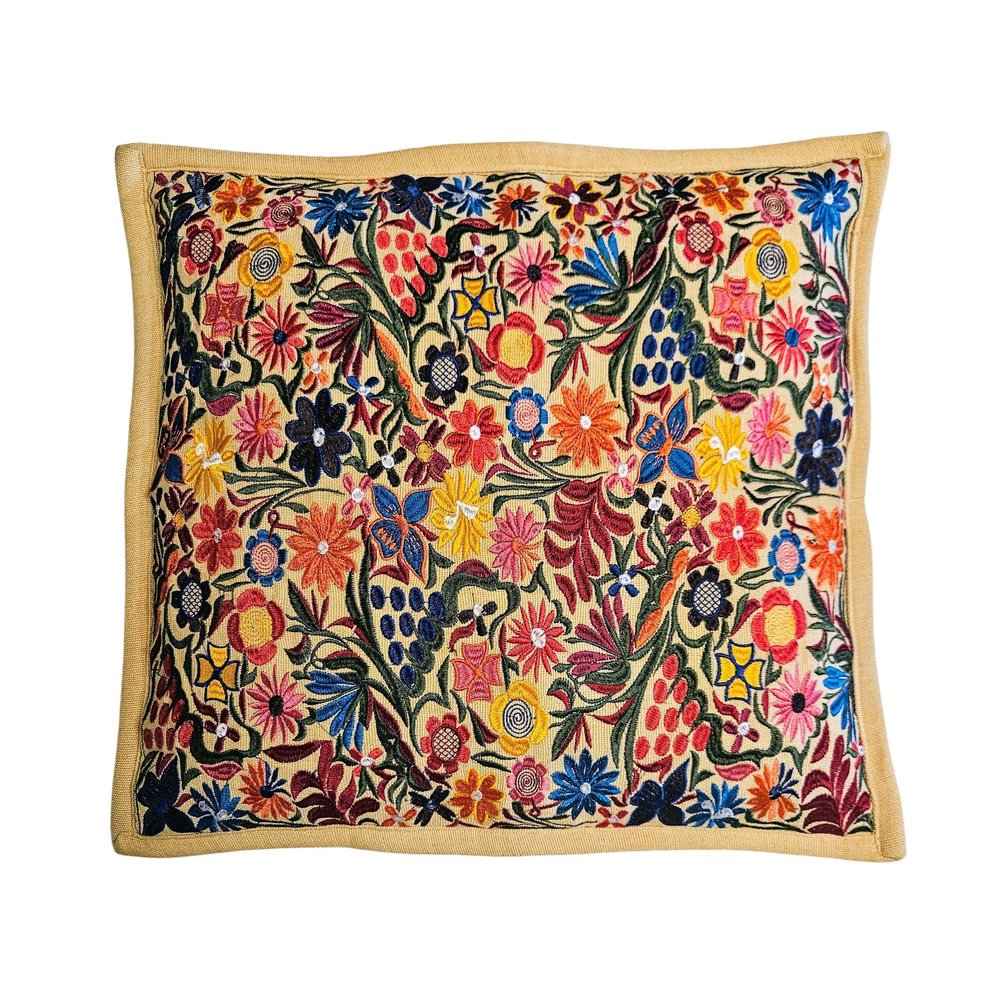 ALKIMIA INC Mexican Handmade Pillow Cover Chiapas Embroidery (Beige)