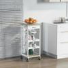 HOMCOM Mobile Kitchen Cart, Rolling Kitchen Island with Storage, Solid Wood Frame Utility Cart with Wire Fruit Baskets, Trays and Drawer, White view 1