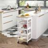 HOMCOM Mobile Kitchen Cart, Rolling Kitchen Island with Storage, Solid Wood Frame Utility Cart with Wire Fruit Baskets, Trays and Drawer, White view 2